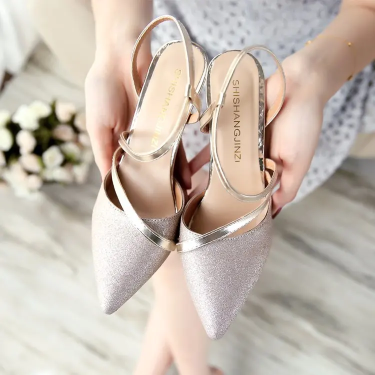 

New Spring Heel High Heels Sandals Lady Pumps Classics Slip On Shoes Sexy Women Party Shoes Gold Silver Wedding Slingbacks 8cm
