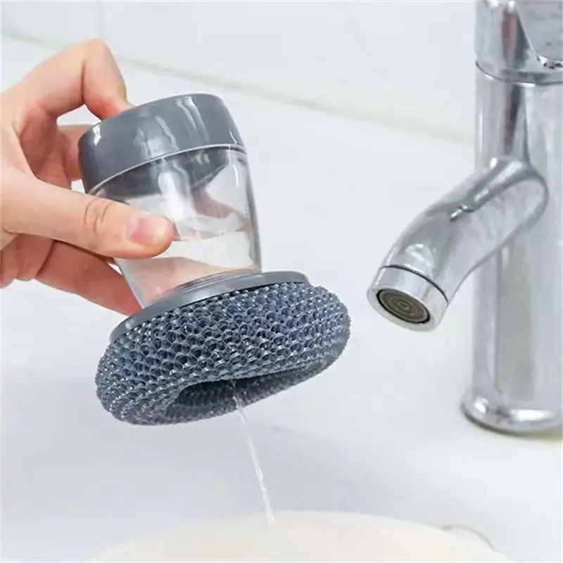 

Kitchen Soap Dispensing Palm Brush Cleaning Brushes Dish Washing Tool Automatic Liquid Adding Sink Wok Scrubber Kitchen Gadgets