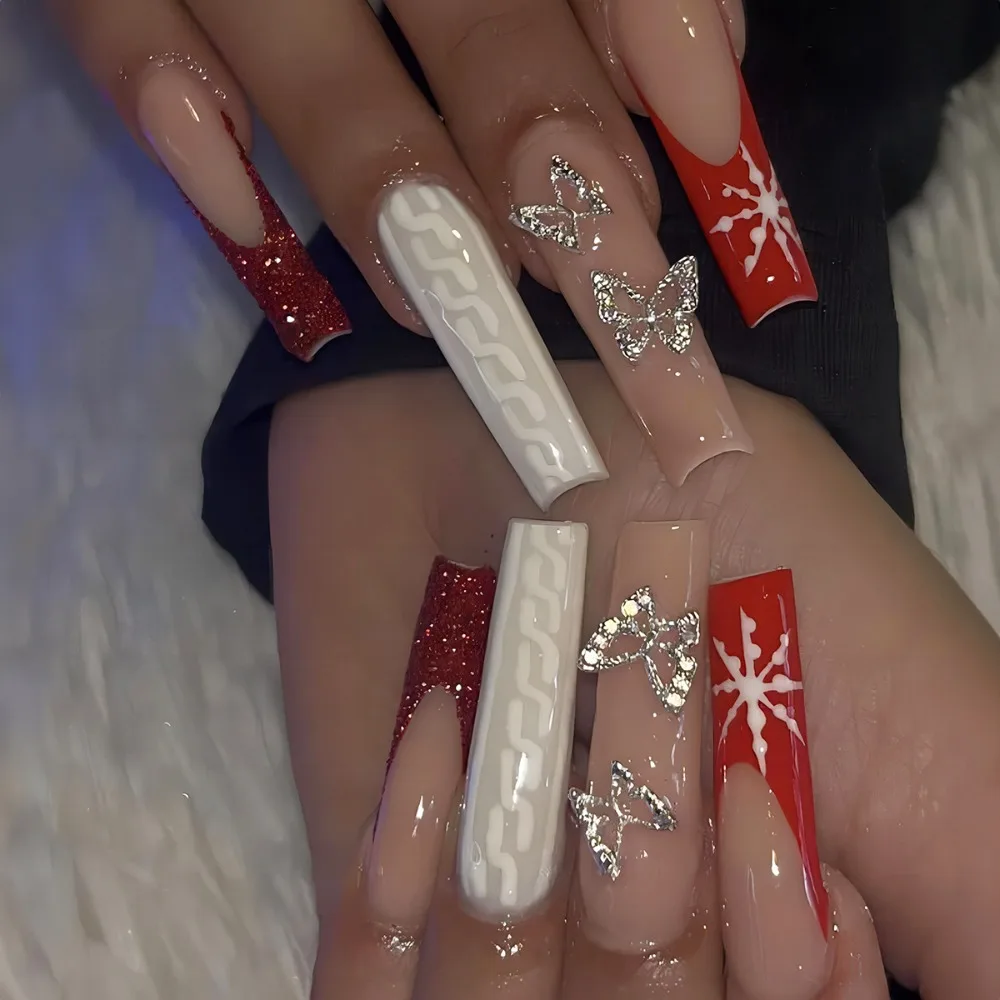 

Рождественские накладные ногти, съемный носимый полный Чехол, искусственные ногти для женщин