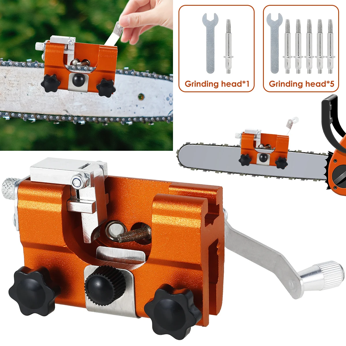 

NewChainsaw Sharpening Jig Chainsaw Sharpener Portable Hand Crank Chainsaw Sharpeners with Grinding Head Aluminium Alloy