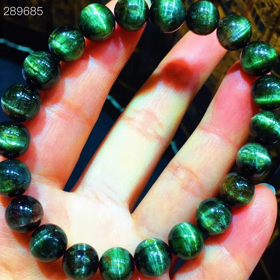 

Natural Green Tourmaline Quartz Cat Eye Bracelet 9mm Round Beads Brazil Tourmaline Women Men Crystal AAAAAA