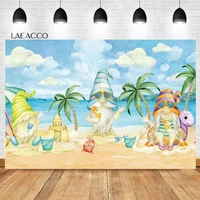 laeacco summer tropical seaside beach background cartoon goblin plam tree kids birthday portrait customized photography backdrop