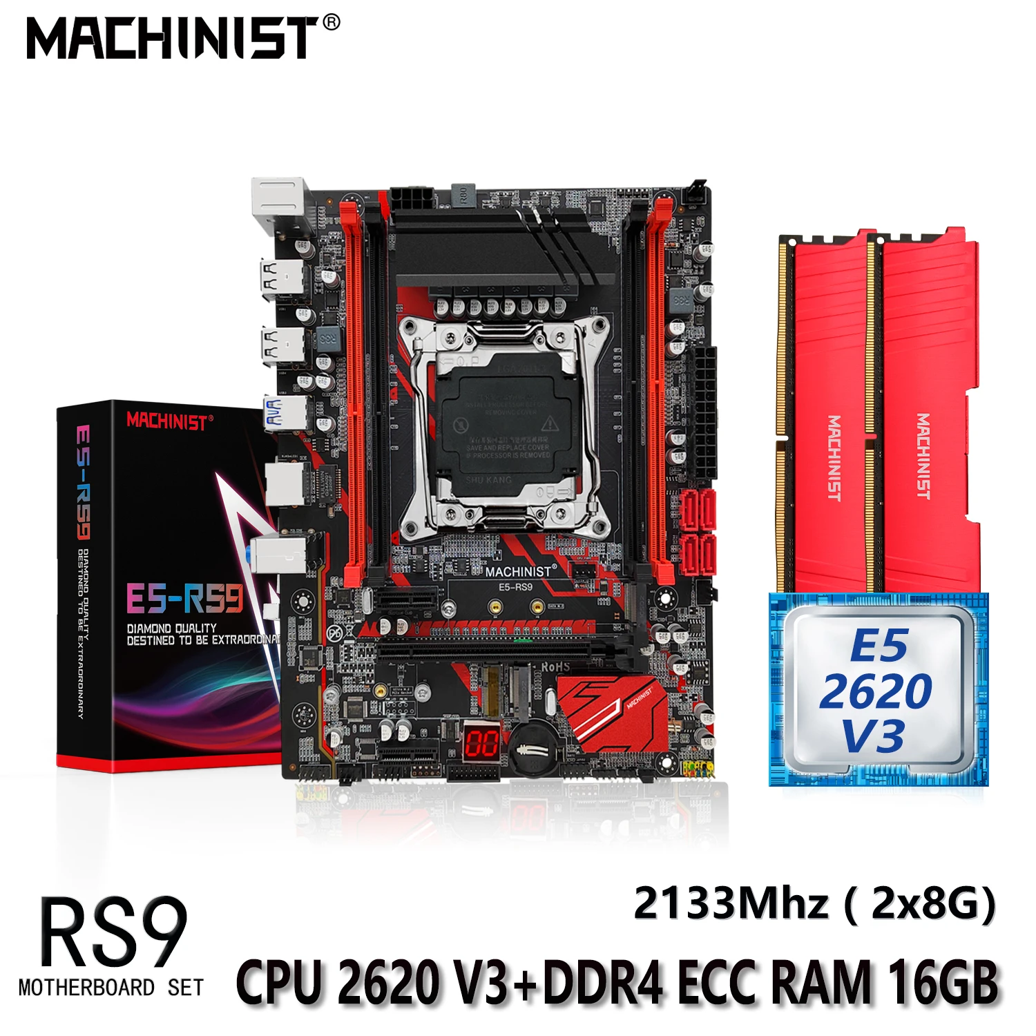 

MACHINIST E5 RS9 материнская плата с Xeon Kit E5 2620 V3 CPU 16G(2*8) DDR4 RAM настольная память LGA 2011-3 набор NVME M.2 SATA M-ATX