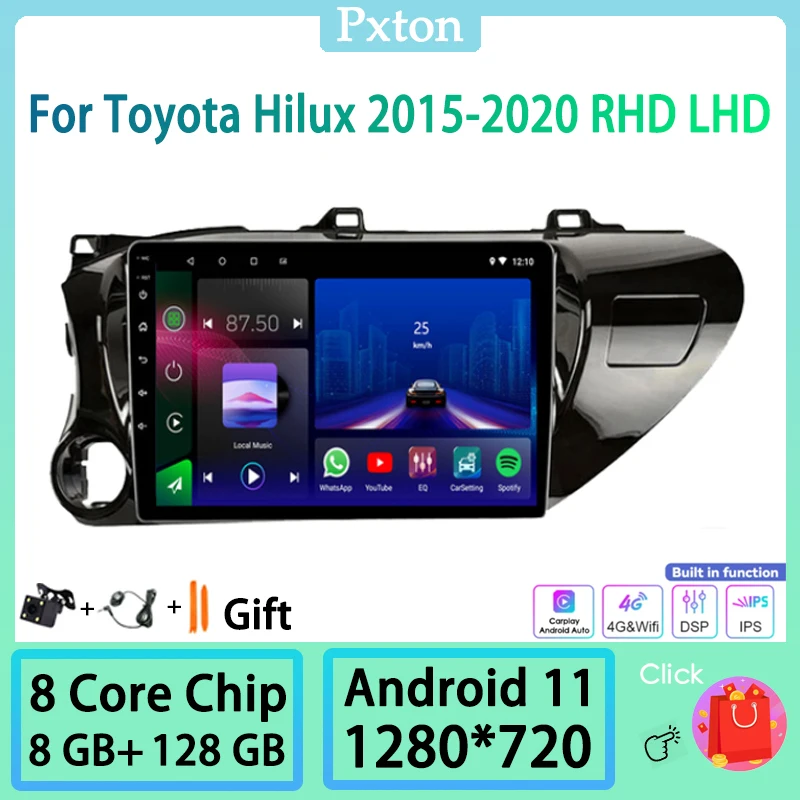 

Pxton Android Car Radio Stereo Multimedia Player For Toyota Hilux 2015-2020 RHD LHD 4G WIFI Carplay Andoroid Auto GPS Nav 8+128