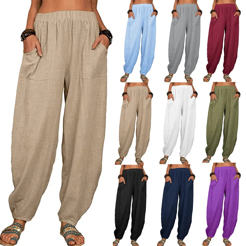 

2023 new Women's Cotton Linen Pants Elastic Waist Vintage Trousers Lady Loose Casual Pants S-5XL Retro Cotton Trousers New