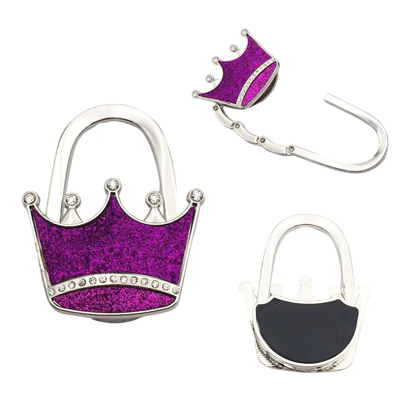

Folding Handbag Hooks Rhinestone Crown Table Side Hook Removable Portable Crystal Metal Multi-purpose Hooks Bag Organizer Hook