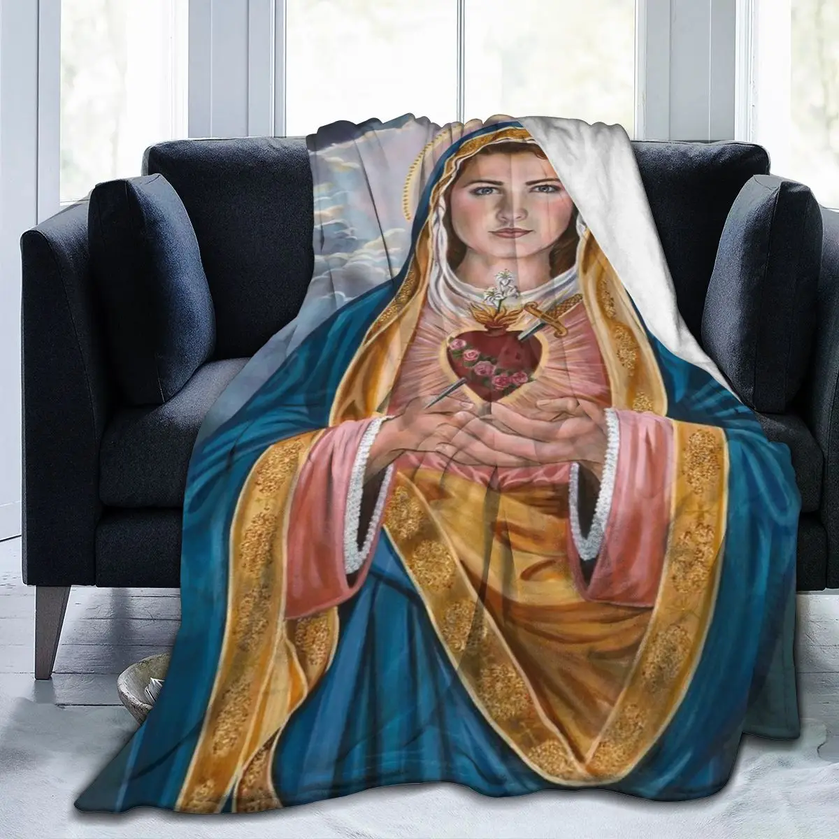 

Virgin Mary Blanket Our Lady of Guadalupe Flannel Blanket Warm Gifts for Mom Cozy Fuzzy Throw Sofa Couch Bedding Living Room