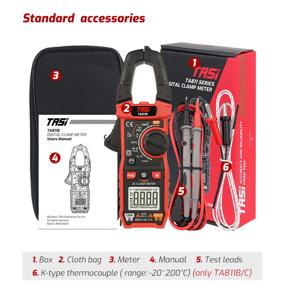 

TA811A/B/C Digital Clamp Meter 6000 Counts True RMS 600A Current Multimeter Temperature Precision Voltmeter Auto Range Set