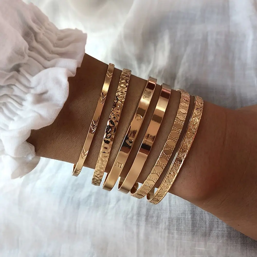 

Vintage Creative Couple Rhombus Hiphop Love Retro Fashion Jewelry Women Bracelet Set Korean Style Bracelet Open Bangles
