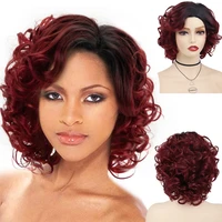gnimegil afro kinky curly wigs for black women synthetic hair short hairstyle wine red ombre wig dark roots soft hair bob wig