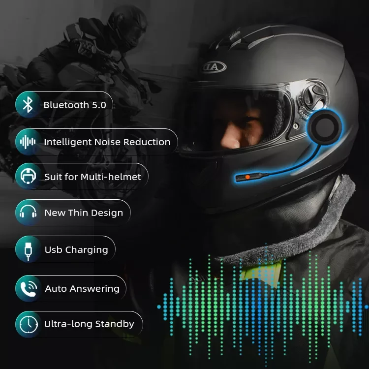 Мотогарнитура для шлема водонепроницаемый микрофон Bluetooth 5 0 |