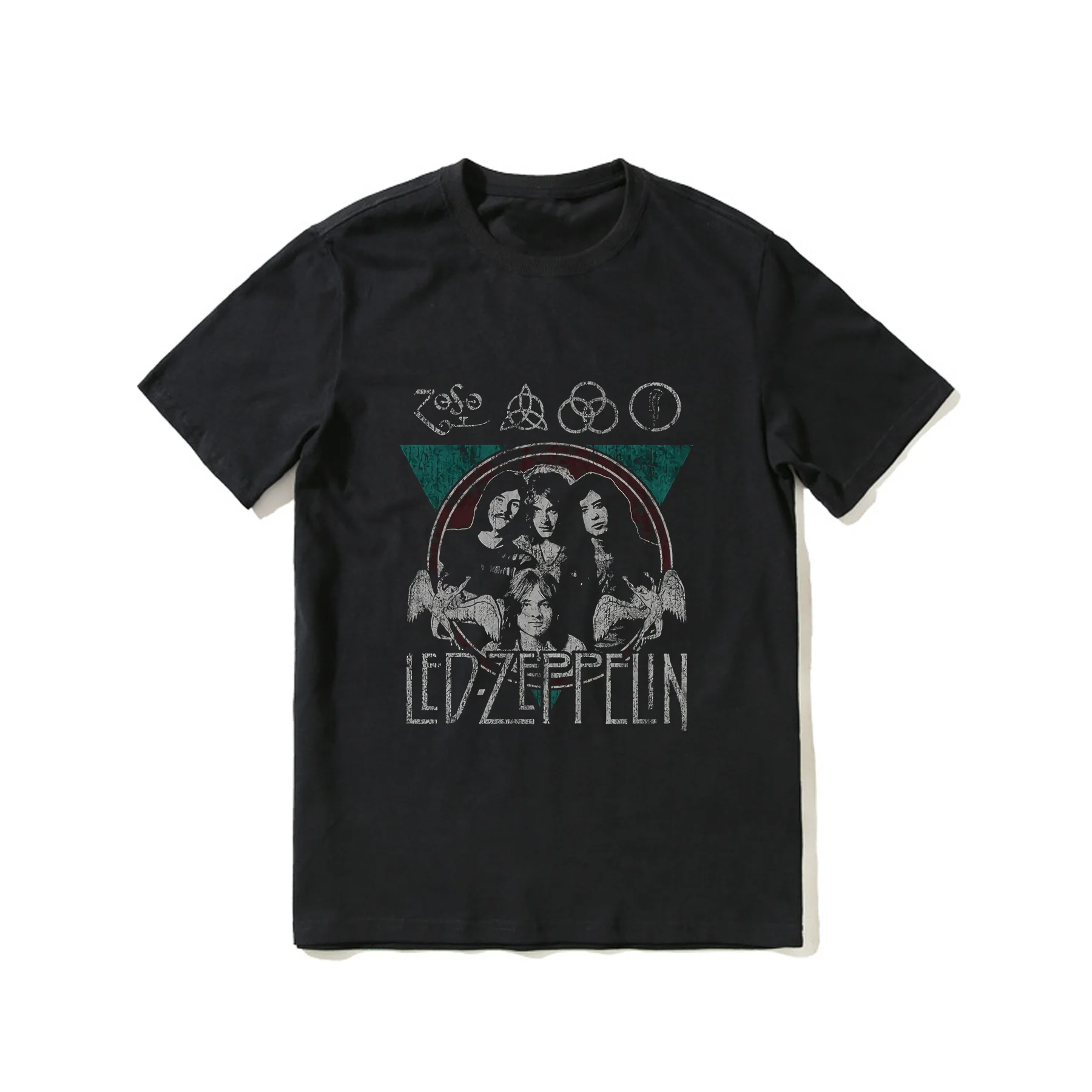 

2023 Hot Sale Summer 100% Cotton Led Rock Band Zeppelin 90s Retro Black T Shirt Men Short Sleeves Tee Hip Hop Streetwear T-shirt