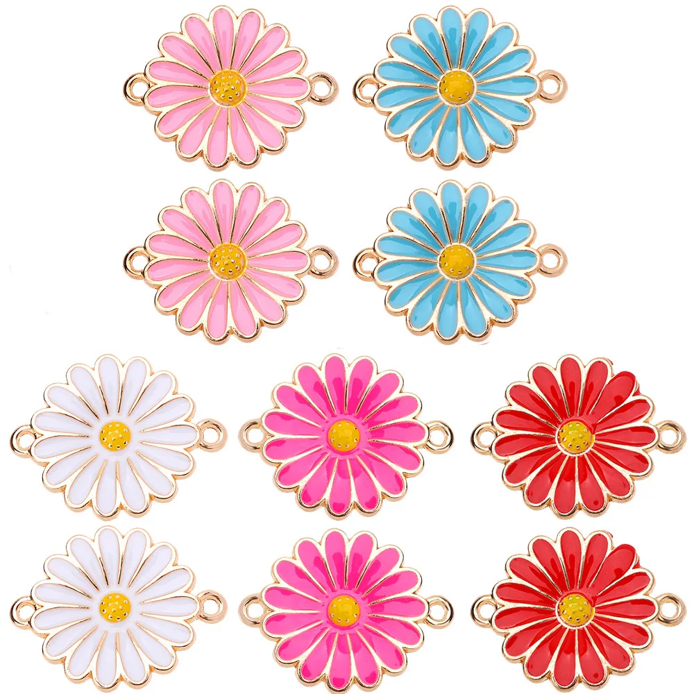 

20pcs/lot Enamel Daisy Flowers Charms Drop Oil Alloy Pendant Connector For Diy Jewelry Earrings Necklace Handmade Craft Making