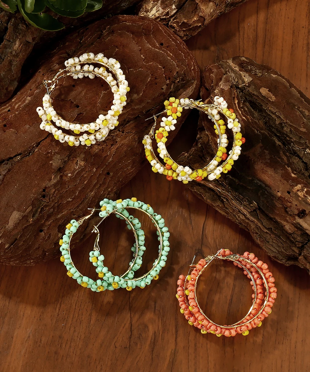 Милые серьги-кольца Badu с маргаритками и бисером для женщин богемные красочные