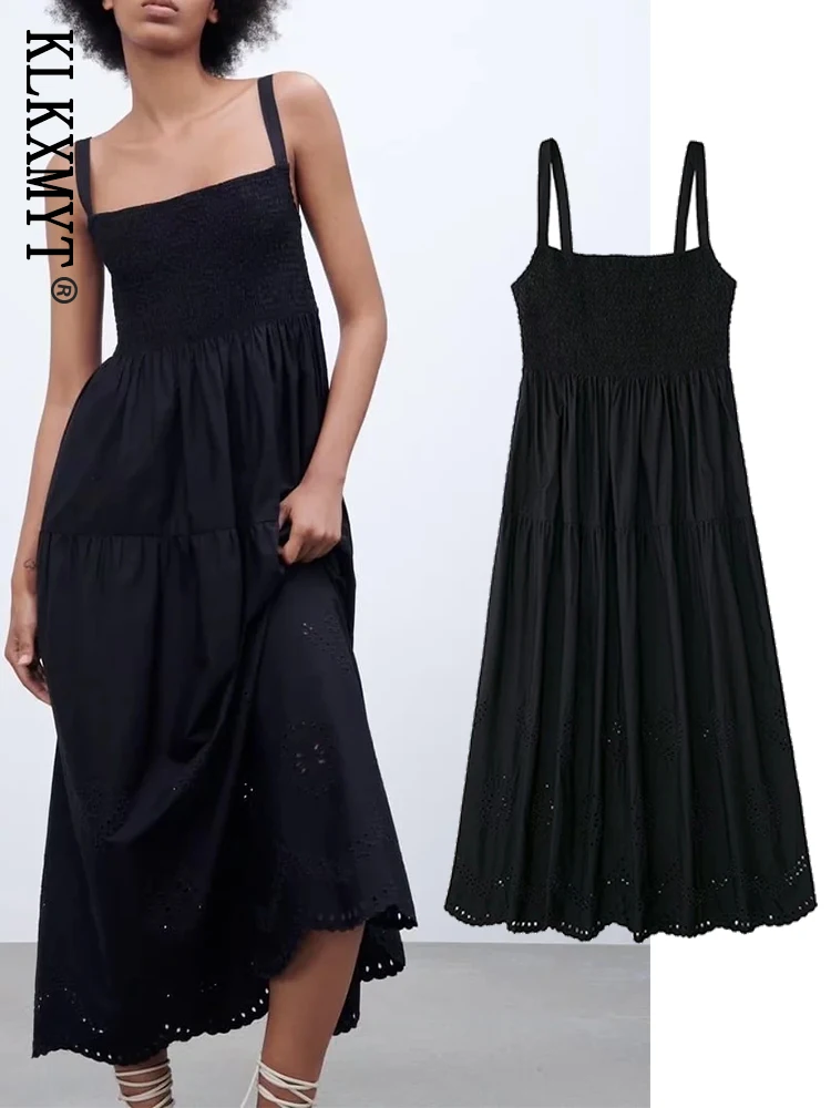 

KLKXMYT женское летнее платье 2022 Traf модные вышитые платья средней длины для женщин с тонкими бретельками женские вечерние платья Vestido