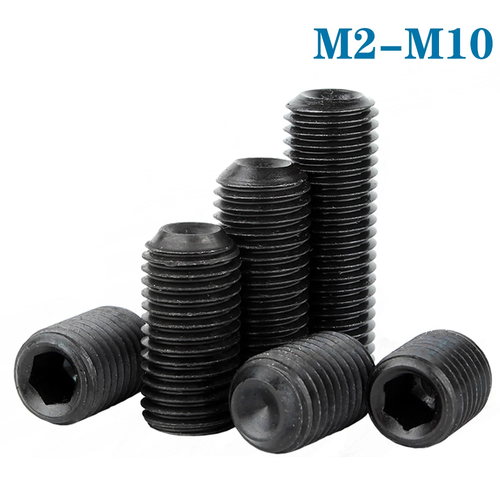 

10Pcs M2 M2.5 M3 M4 M5 M6 M8 M10 Headless Cup Point Set Screw 12.9 Grade Carbon Steel Hex Socket Set Screw
