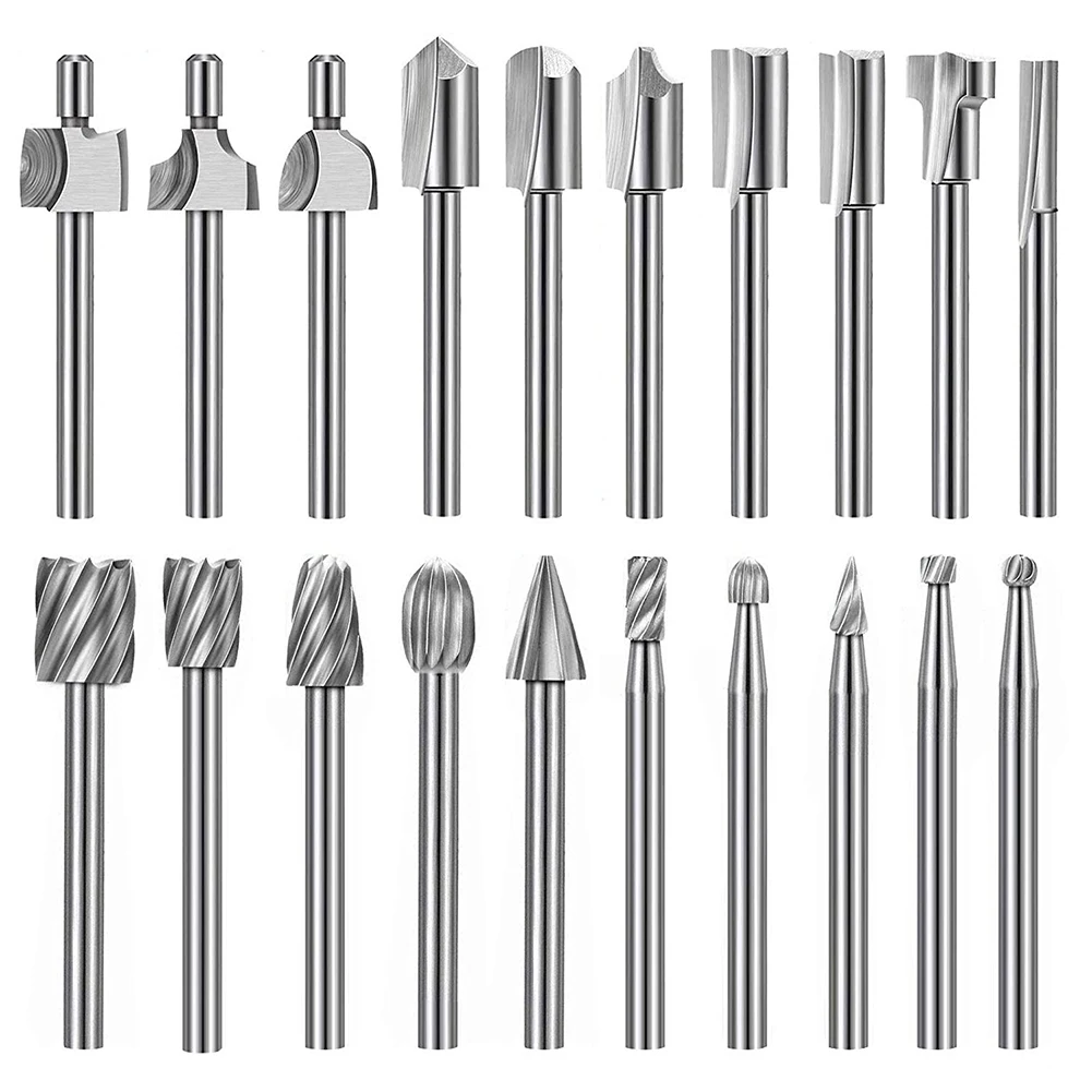 20Pc HSS Router Carbide Engraving Bits for Dremel Bit Set 1/8 Inch(3mm) Shank Proxxon Rotary Tools