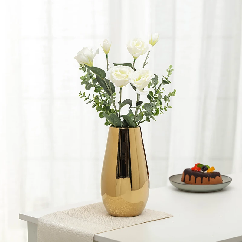 

Gold Vase Ceramic Flowers Vase Pot Crafts Room Decoration Accessories Porcelain Living Room Dining Table Interior Vase