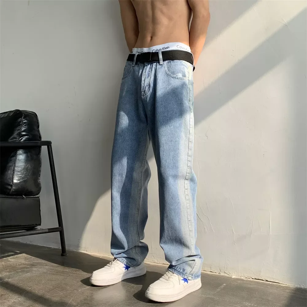 

Мужские джинсы с широкими штанинами ABOUTROSE, модные прямые свободные брюки в стиле High Street черного и синего цветов, весна-лето 2022