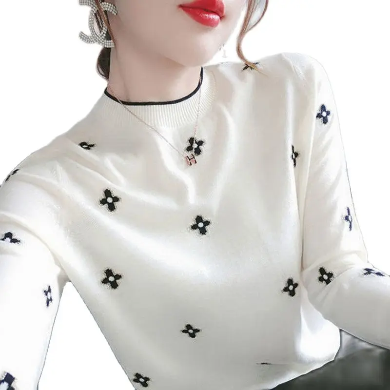 

Women Sweater Exquisite Embroidery Knitwear 2021 Autumn And Winter Female New Slim Large Size Bottom Shirt Korean Knit 3XL 4XL