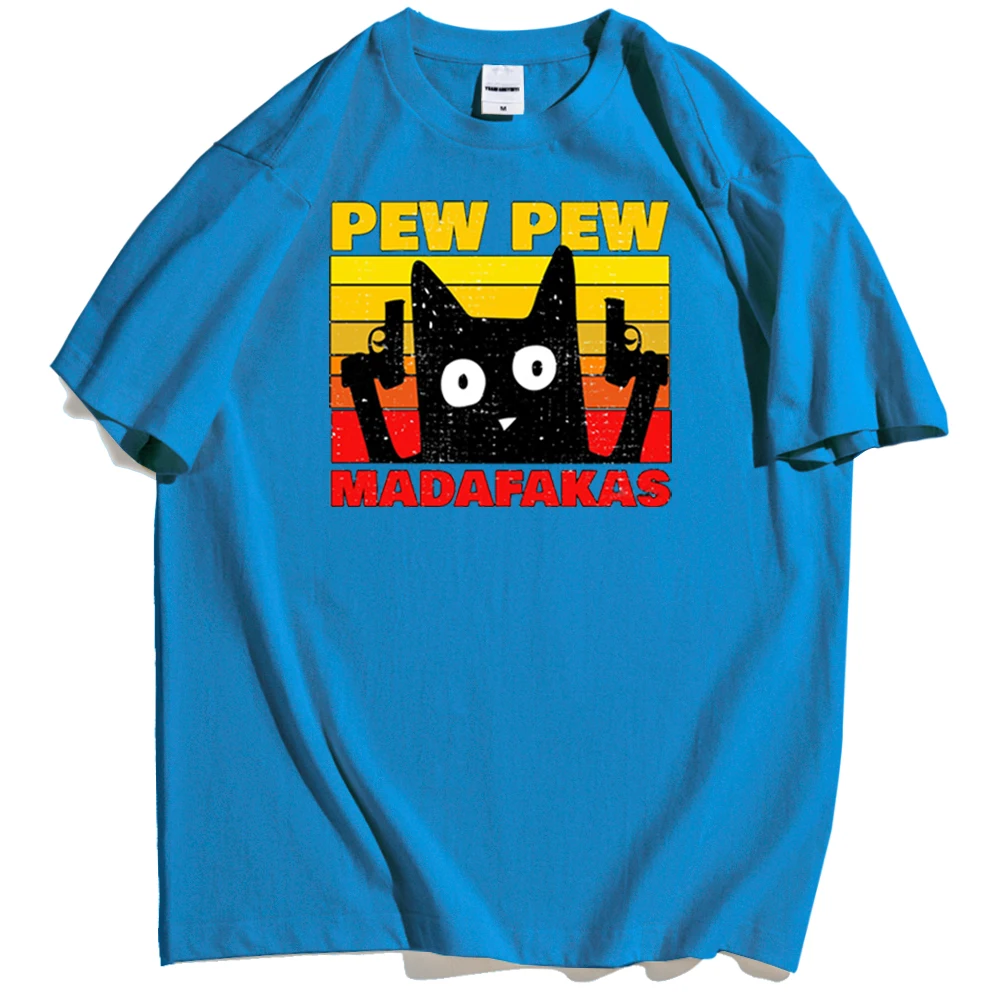 

Модная одежда с мультяшным котом Pew Madafakas, футболки с буквенным принтом, мужские трендовые Топы в стиле Харадзюку, Брендовые мужские футболк...