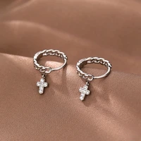 punk style silver color cross chain earring inlaid zircon earring for cool women gilr fashion jewelry gift