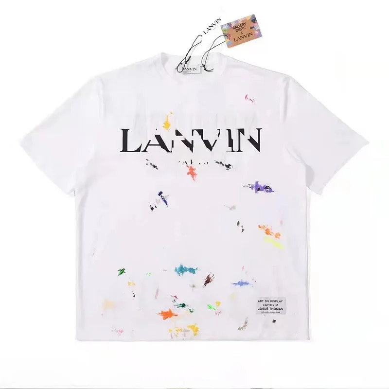 

2024 Lanvin European tide splash ink letters hand-painted graffiti printing short-sleeved T-shirt men and women short-sleeved
