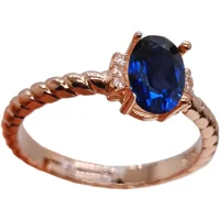 VVS Grade Man Made Blue Sapphire Ring for Engagement 18K Gold Plating 5mm*7mm 0.7ct Sapphire Silver Ring