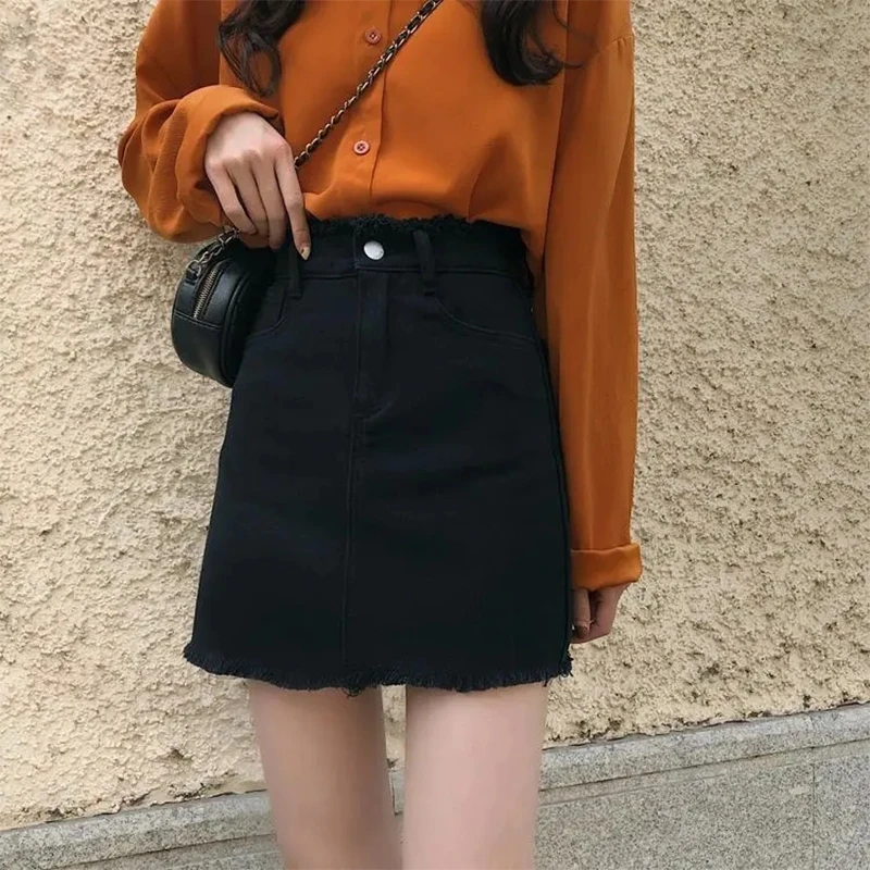 Denim Short Skirt Women's Summer New Black White 2023 Denim Short Skirt Women's Korean Large Versatile College Style High Waist