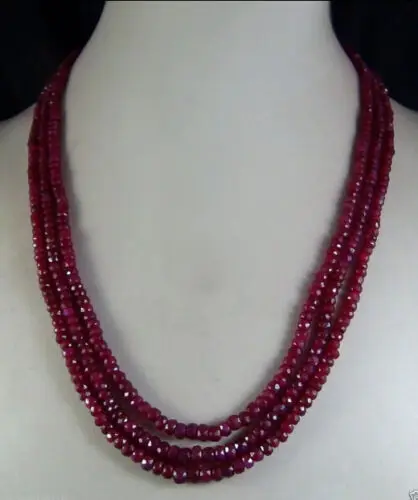 

New 3 Rows 2x4mm NATURAL RUBY FACETED BEADS NECKLACE 17-19"