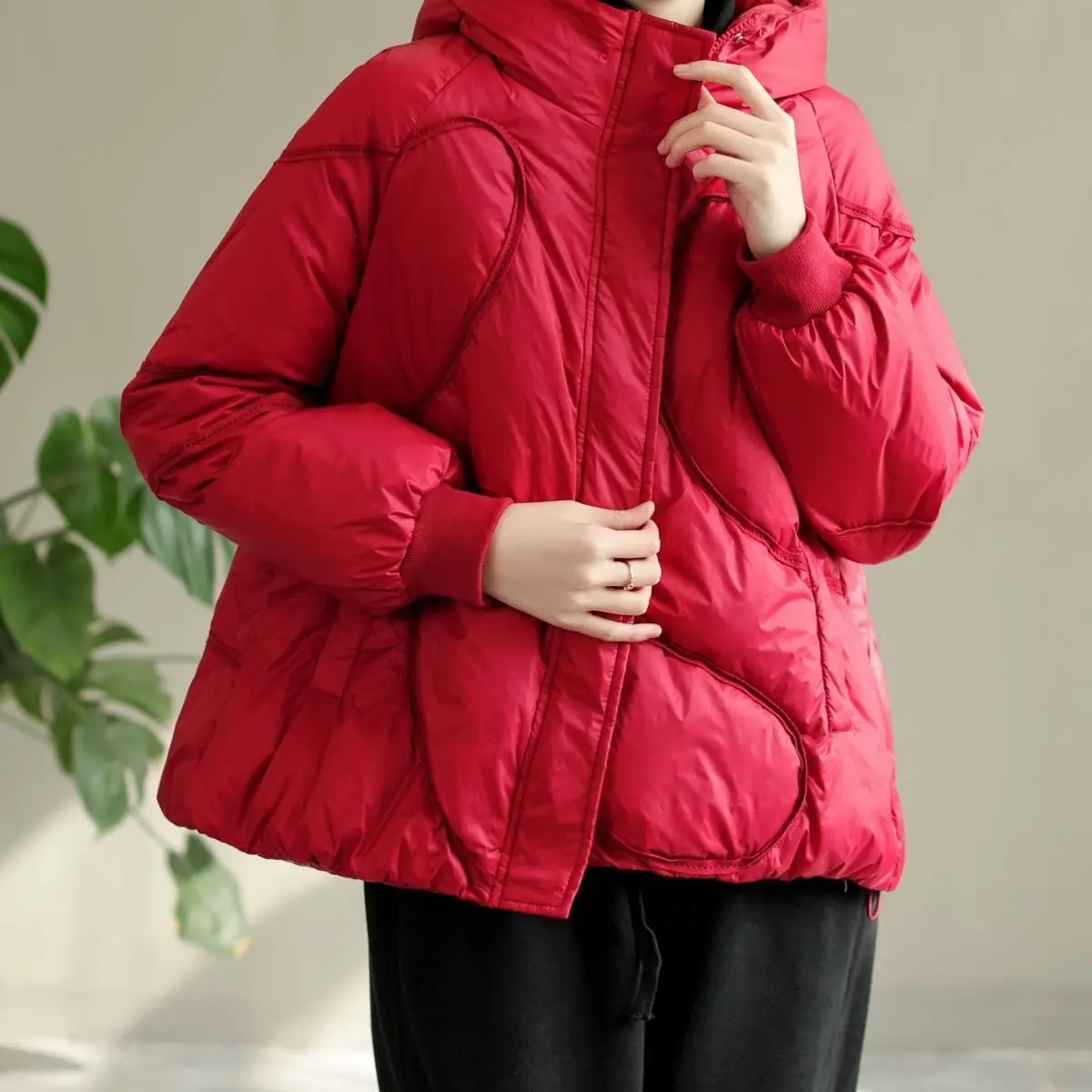 Down Jacket Women's 2023 White Duck Down Hooded Pockets Zipper Down Korean Coat Women New Tops Splicing Outwear Femme M54