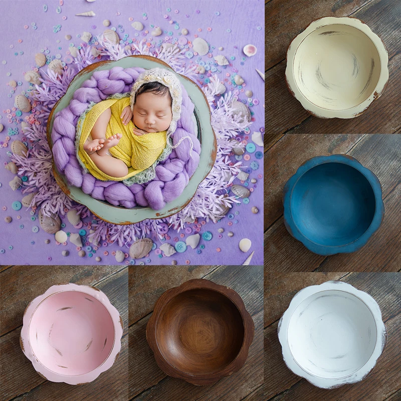 Newborn Photography Props Wooden Round Tub Shooting Studio Accessori Photo Pots Baby Chair Bed Furniture for Shoot