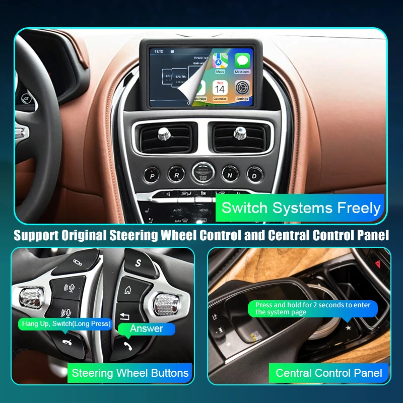 Фото Беспроводной CarPlay для Aston Martin DB11 16-23 Автомобильный мультимедийный декодер с GPS Android Auto AirPlay Зеркальные функции связи №4