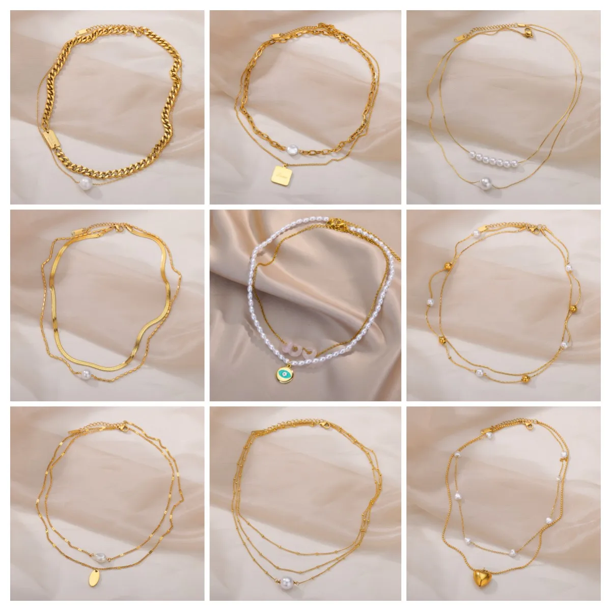 

316l Stainless Steel Necklaces For Women Four Layer Gold Color Eye Pendant Woman Necklace Lady Jewelry Gift Dropshipping
