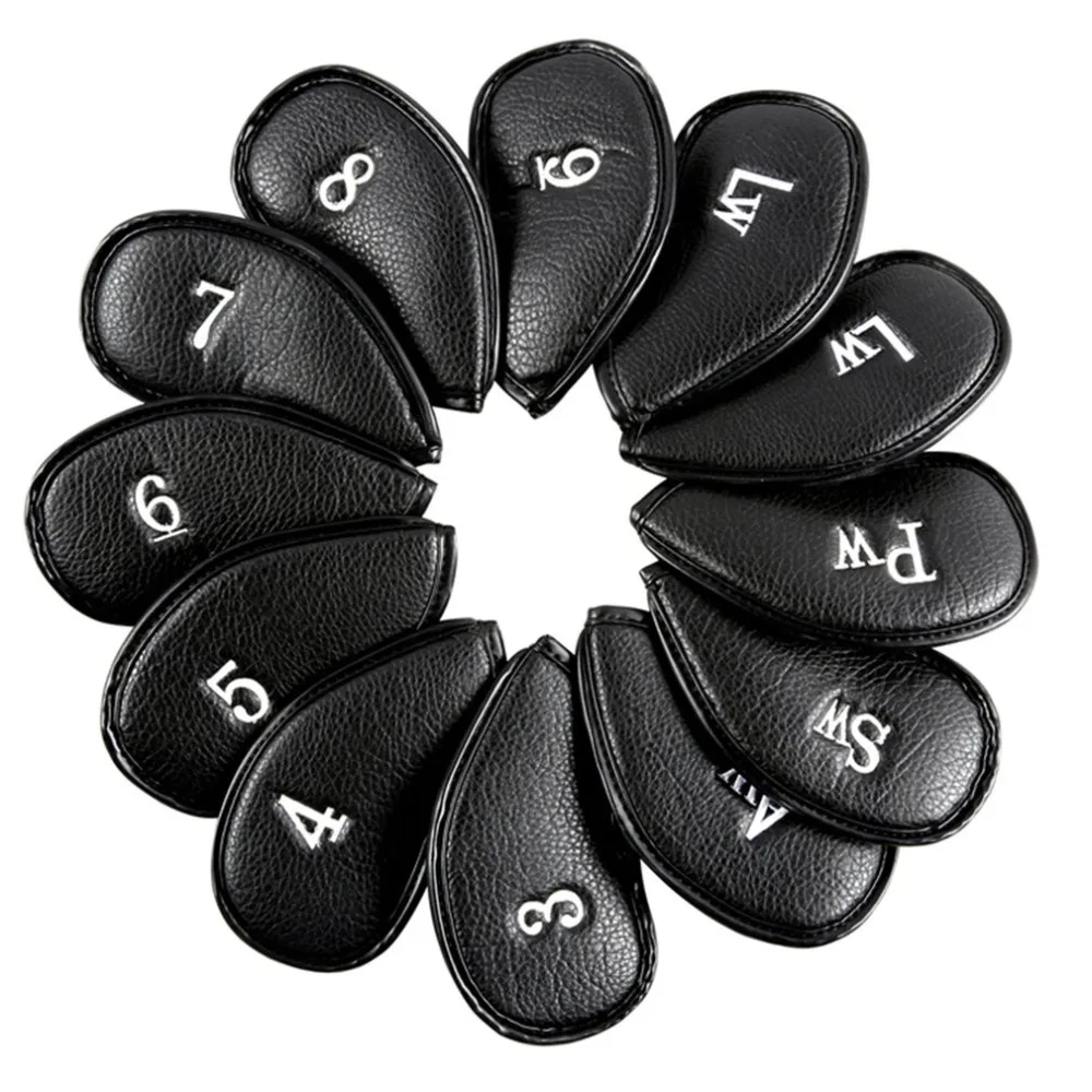 

12PCS Litchi Stria PU Leather Head Cover for Golf Iron Club Putter Headcover Set 3-SW Universal Iron Club Headcovers