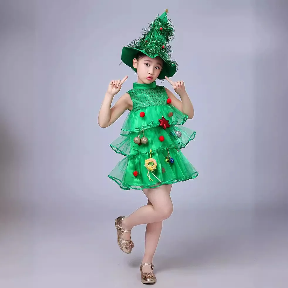 2025 Christmas Kids Girls Cosplay Santa Claus Costume Children Role Play Xmas Tree Suit Clothes Festival Outfit