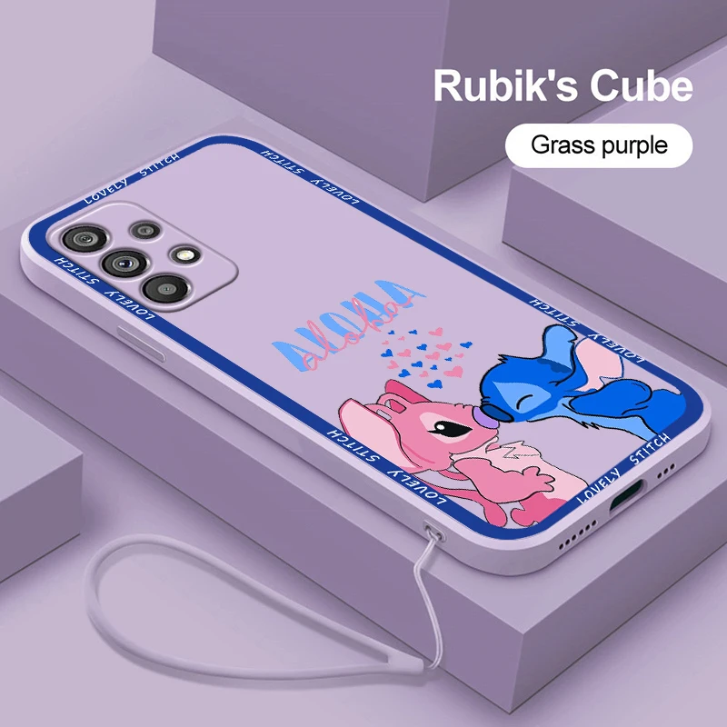 

Disney Lilo & Stitch Cute Phone Case For Samsung Galaxy A73 A53 A33 A52 A32 A22 A71 A51 A21S A03S A50 5G Liquid Rope Cover