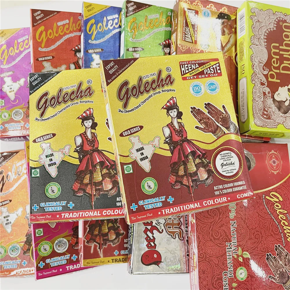 12 шт./коробка GOLECHA черные коричневые красные белые конусы хны индийская паста для