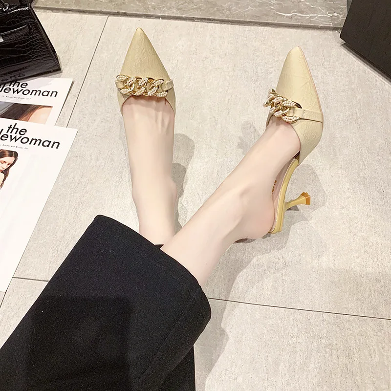 Fashion Summer Pumps For Women Party Shoes Pointed-toe Outside Sweet Thin High Heels For Mueller Slippers Female Modern Slippers