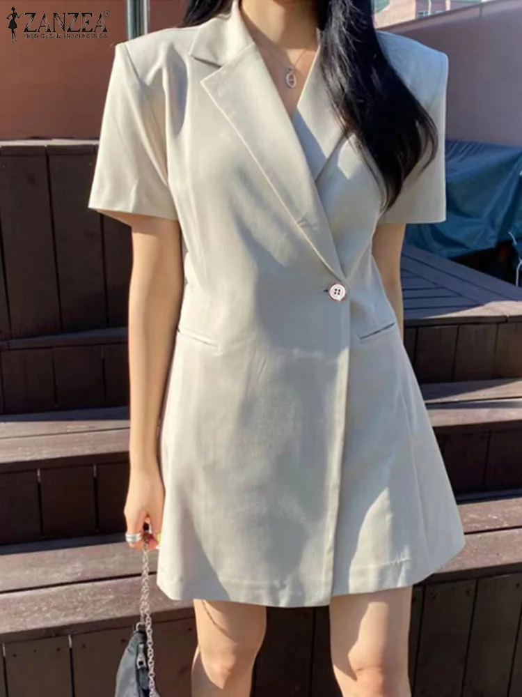 

Платье-рубашка ZANZEA женское с коротким рукавом, модный элегантный блейзер с воротником с лацканами, повседневное офисвечерние вечернее мини...