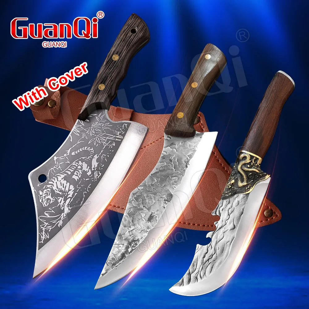 

Handmade Forged Stainless Steel Kitchen Knife Cleaver Chinese Butcher Boning Knife Pig Beef Cutting Knife with Knife Wood Handle