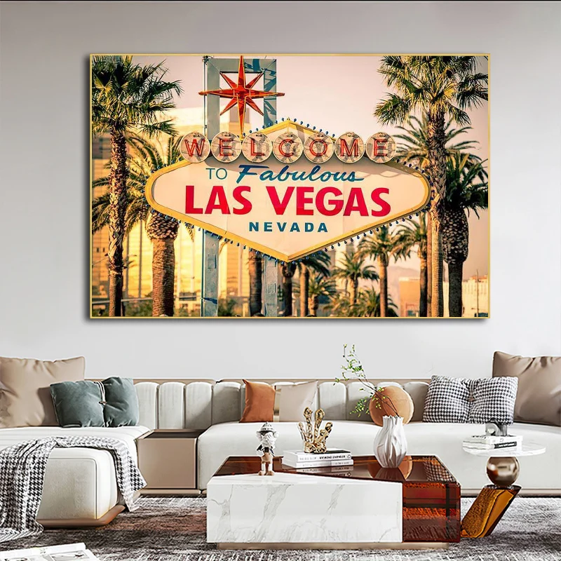 

Las Vegas Metal Sign Landscape Wall Art Poster and Prints Canvas Painting Picture for Living Room Interior Home Decor