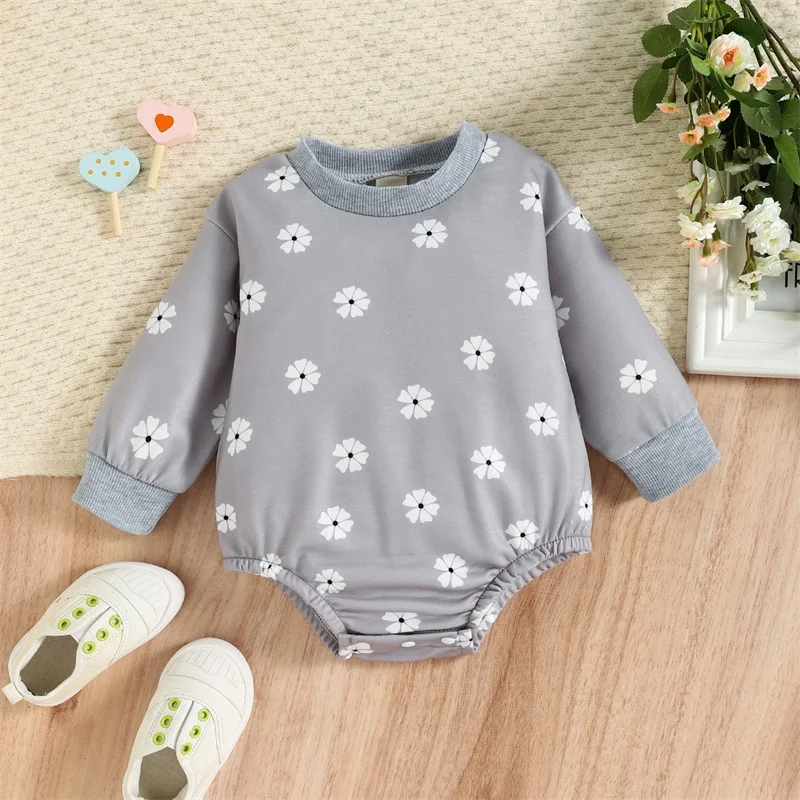 

Весенне-осенний повседневный комбинезон для маленьких девочек, серый повседневный комбинезон с длинными рукавами и круглым вырезом с цвет...