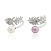 meibapj natural freshwater pearl leaf ring real 925 sterling silver fine wedding jewelry for women