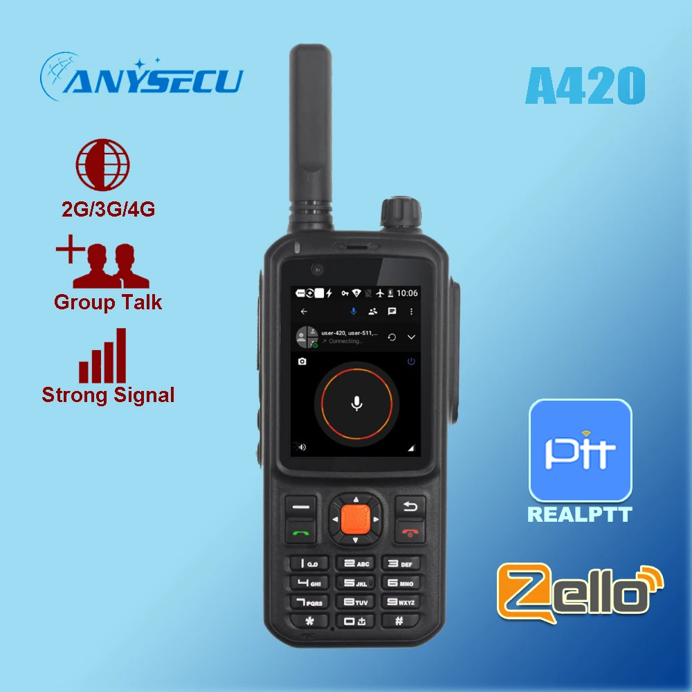 

ANYSECU A420 LTE Zello Radio 4G POC PTT Network Radio WiFi Radio Unlocked GSM Compatible With Real-PTT Android Smart Phone