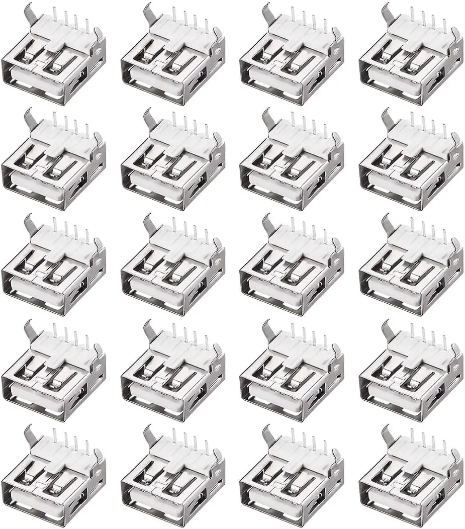 

PCB USB Connector 2.0 Type-A Female Jack 90 Degree Soldering Bend Foot 20pcs