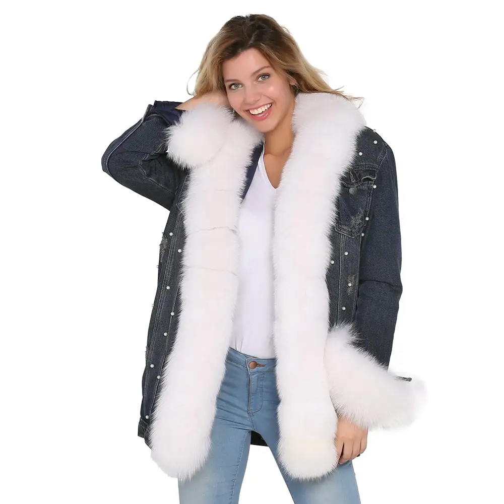 Denim Woman Coat With Pearls, Real Fur Coat, Real Fur Jacket, Real Fur Clothes, real Fur Vest, Real Fur Anorak, Real Fur Parka