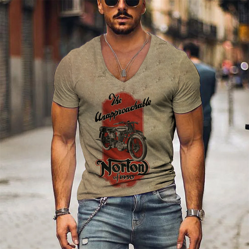 

Мужская винтажная футболка с коротким рукавом и V-образным вырезом