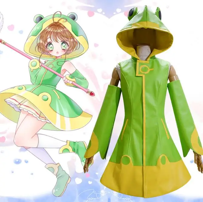 

Costumes Cardcaptor Sakura Kinomoto Sakura Cosplay Raincoat Female Size Frog Shape Rainwear Halloween Carnival Girl Costume