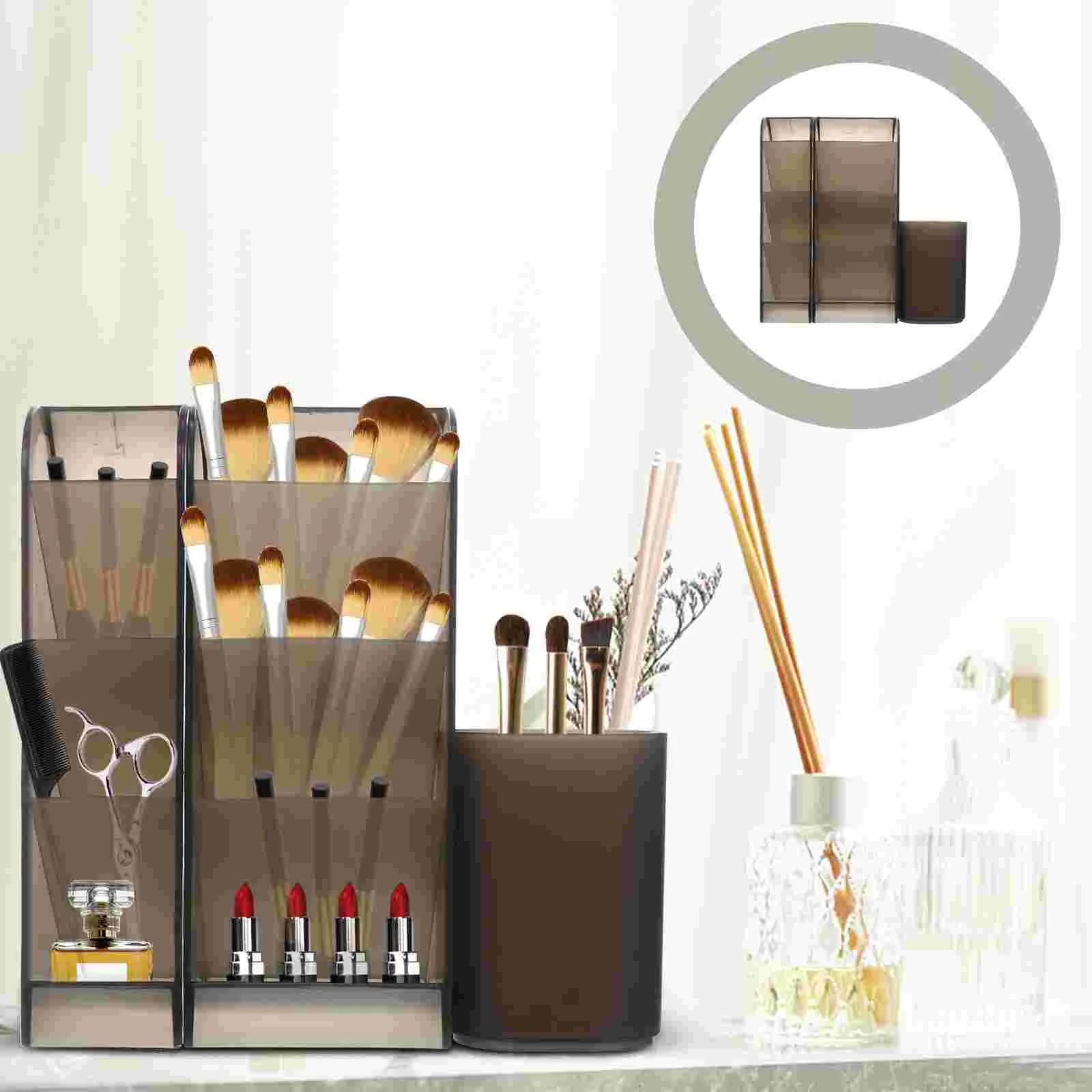 

3 Pcs Make Drawer Organiser Desk Holder Lipstick Pen Holder Makeup Tool Cosmetics Brush Bucket Oblique Insert Pp Office